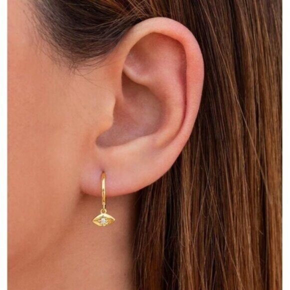 Everyday Dainty huggies Evil Eye Huggie Earrings Gold Hypoallergenic Jewelry - Picture 1 of 12